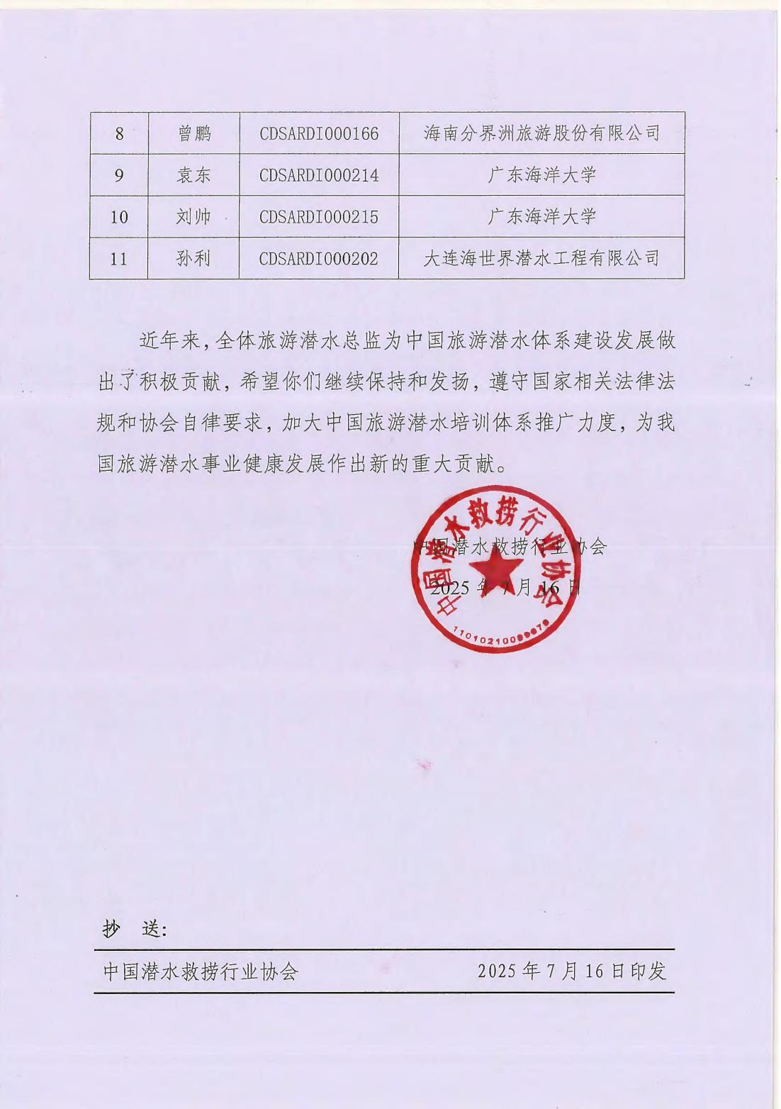 2025-222号发文 关于中国潜水救捞行业协会旅游教练总监名单公示_02.jpg